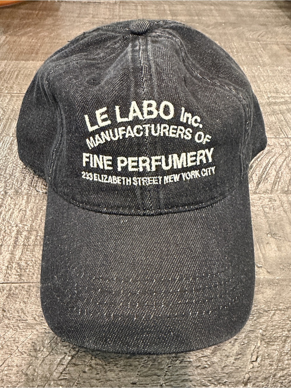 Le Labo NYC Black denim baseball Cap w/ 
White Embroidered Logo- New/unisex RARE